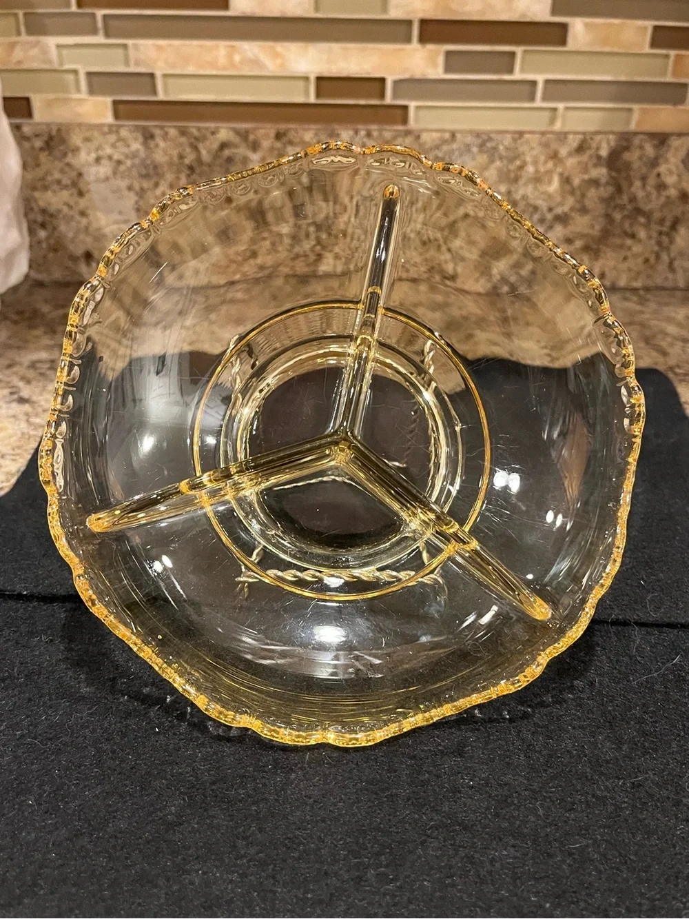 Vintage Indiana Glass Amber Scalloped Rim Divided Glass Relish Serving Dish